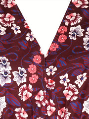 Floral Print Long Sleeve V Neck Waist Dress