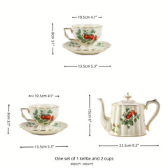 Vintage Strawberry Porcelain Tea Cup and Saucer Set with Golden Trim