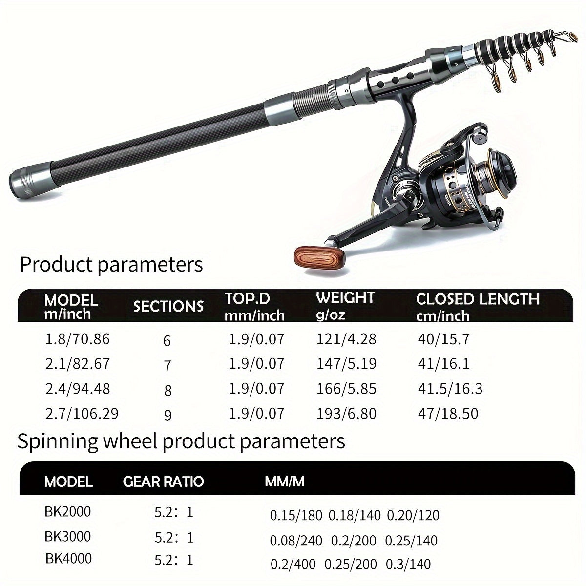 8.3m Telescopic Fishing Rod and 5.2:1 High Speed Reel Combo Set