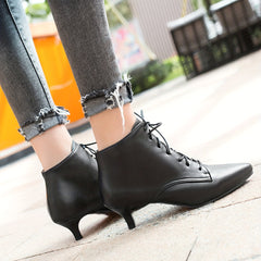 Women's Lace Up Kitten Heel Ankle Boots Pointed Toe Jazz Dance Shoes