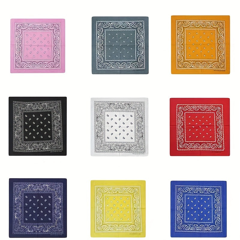 9pcs Colored Hip Hop Cashew Flower Square Scarf Bandana