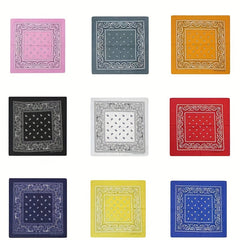 9pcs Colored Hip Hop Cashew Flower Square Scarf Bandana