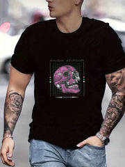 Skull Print Men's Graphic T Shirt Comfy Crew Neck Tee for Summer