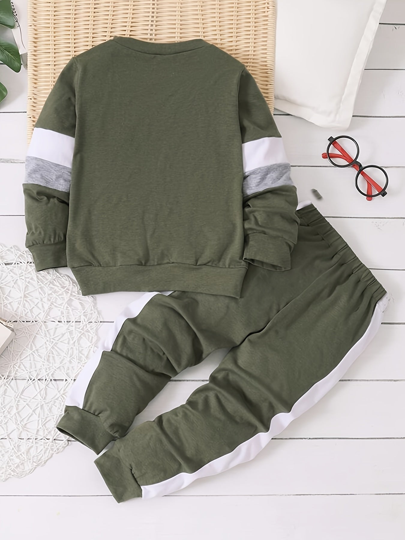 Boy's 2pcs Block Sweatshirt & Sweatpants Set for Spring Fall