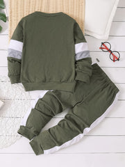 Boy's 2pcs Block Sweatshirt & Sweatpants Set for Spring Fall