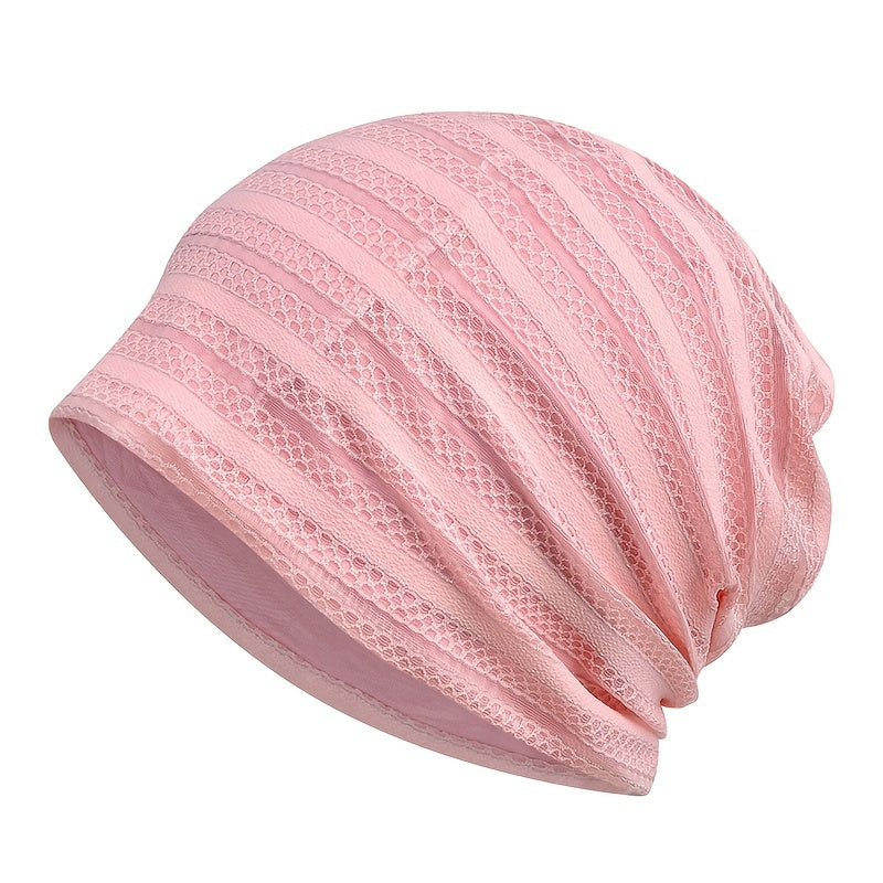Women Thin Stripe Hollow Beanie Cap Sunscreen Headwrap Casual Hat