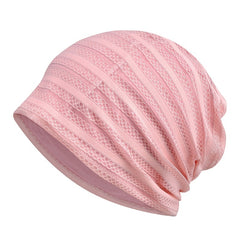 Women Thin Stripe Hollow Beanie Cap Sunscreen Headwrap Casual Hat