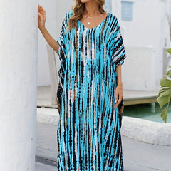 Tie Dye Bat Sleeve V Neck Cover Up Dress