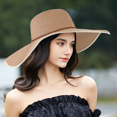 Wide Brim Sunscreen Visor Hat Solid Straw Hat Women Outdoor Travel Beach Hat
