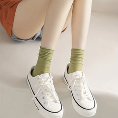 5 Pairs Solid Mid Tube Socks for Women