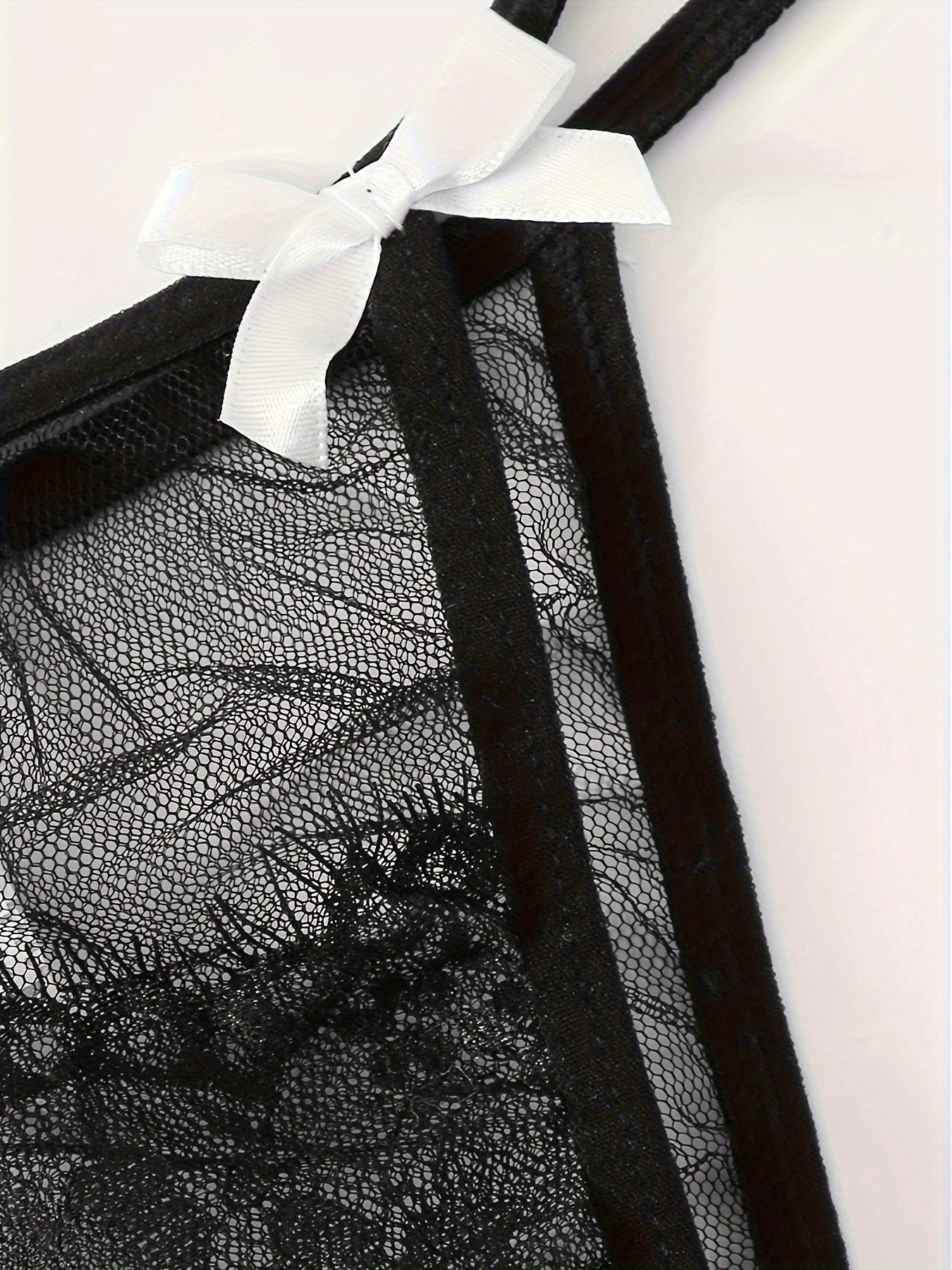 Sultry Lace Mesh Lingerie Set Sheer Unlined Bra & Bow Tie Panties