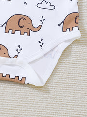 2pcs Baby Boys Elephant Graphic Onesie & Overalls Set