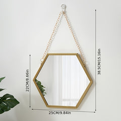 Hexagonal Wall Mounted Mirror with Chain for Bathroom Vanity