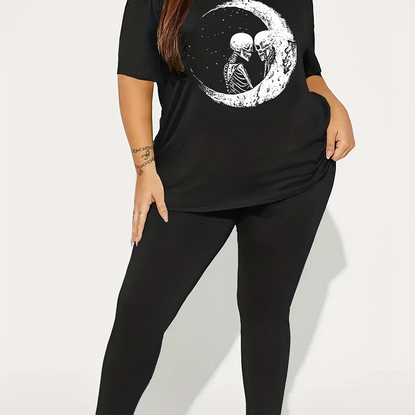 Skull Moon Print Tee & Leggings Set