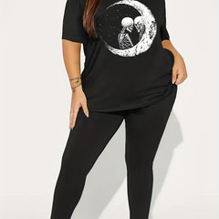 Skull Moon Print Tee & Leggings Set