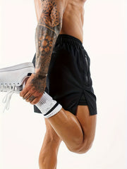 Men's Double Layer Sports Shorts with Zipper Pocket for Gym Workout