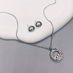3pcs Round Shape Rhinestone Stainless Steel Jewelry Set