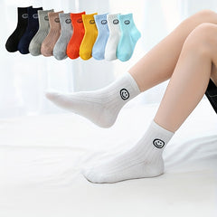 10 Pairs Smiling Face Kids Striped Crew Socks