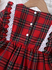 Baby Girl Christmas Plaid Dress Long Sleeve Pleated Casual Dress