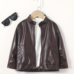 Boy's Stylish Stand Collar Zip Up Jacket Windproof Long Sleeve Coat