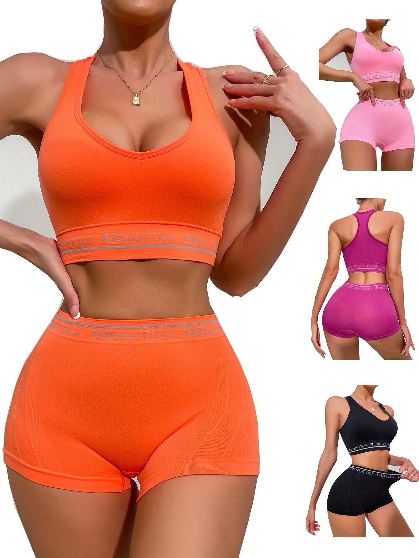 Letter Print Bra & Panties Push Up Sports Bra Set Women's Lingerie