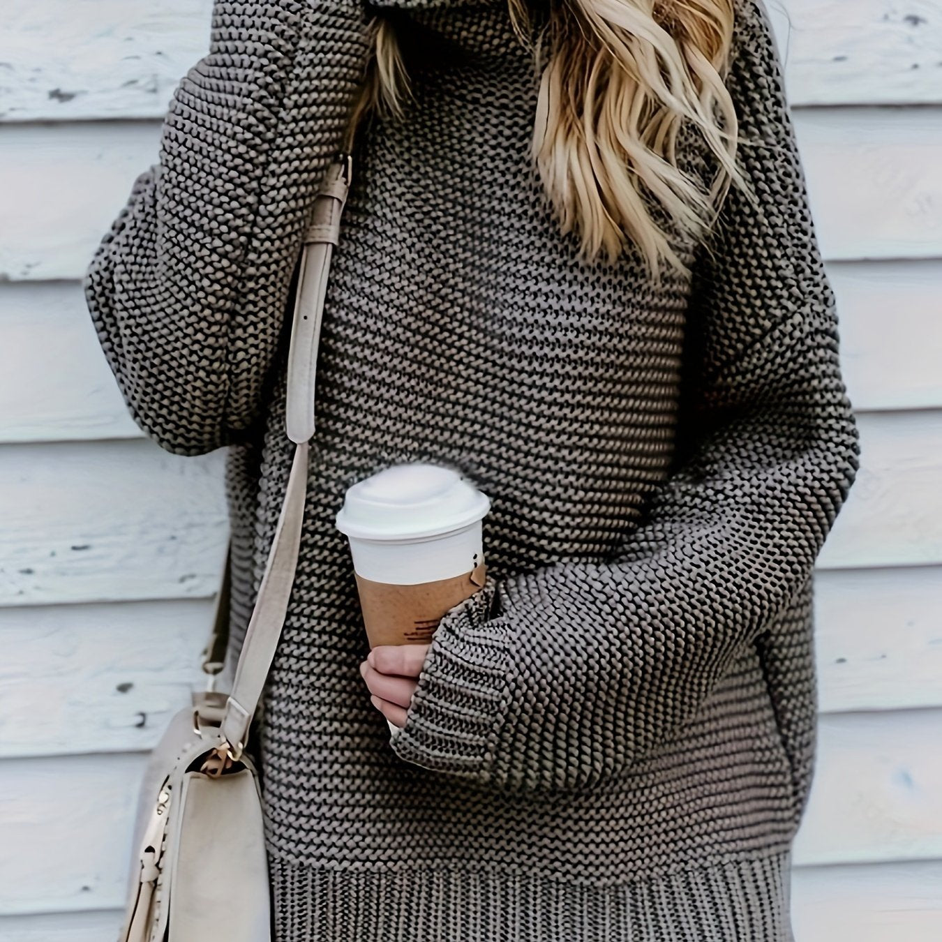 Solid Turtleneck Sweater Long Sleeve Chunky Knit Jumper