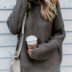 Solid Turtleneck Sweater Long Sleeve Chunky Knit Jumper