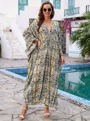 Snake Print Kaftan Dress V Neck Maxi