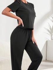Women's Pajama Set Short Sleeve Top & Elastic Waistband Pants