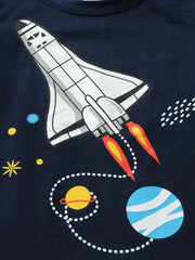 Boys Rocket Space Print Pajama Set Long Sleeve Top & Pants