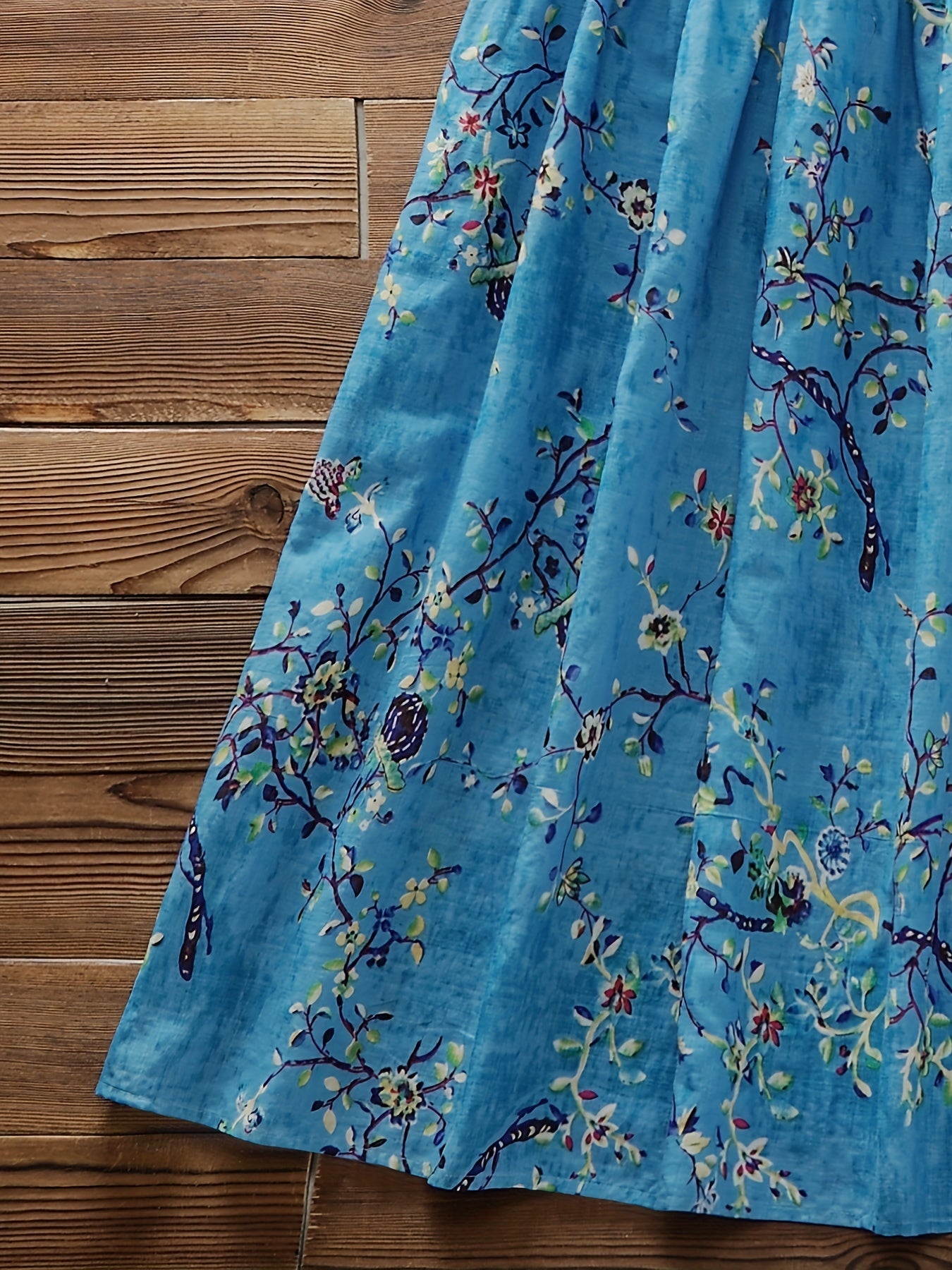 Floral Print Short Sleeve Round Neck Smock Dress