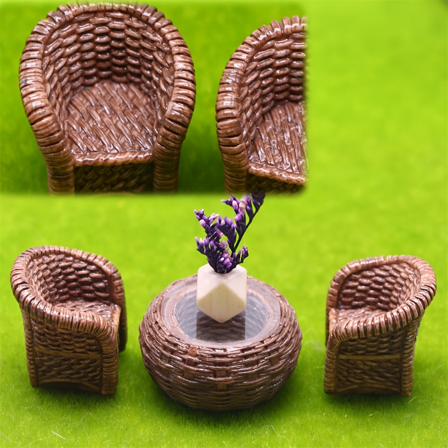 Mini Resin Dollhouse Furniture Set - Chair, Table, Vase Ornaments