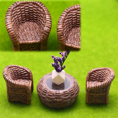 Mini Resin Dollhouse Furniture Set - Chair, Table, Vase Ornaments