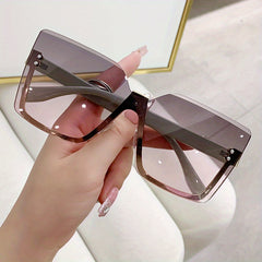 Semi Rimless Sunglasses Gradient Lens Rivet Decor Glasses UV400
