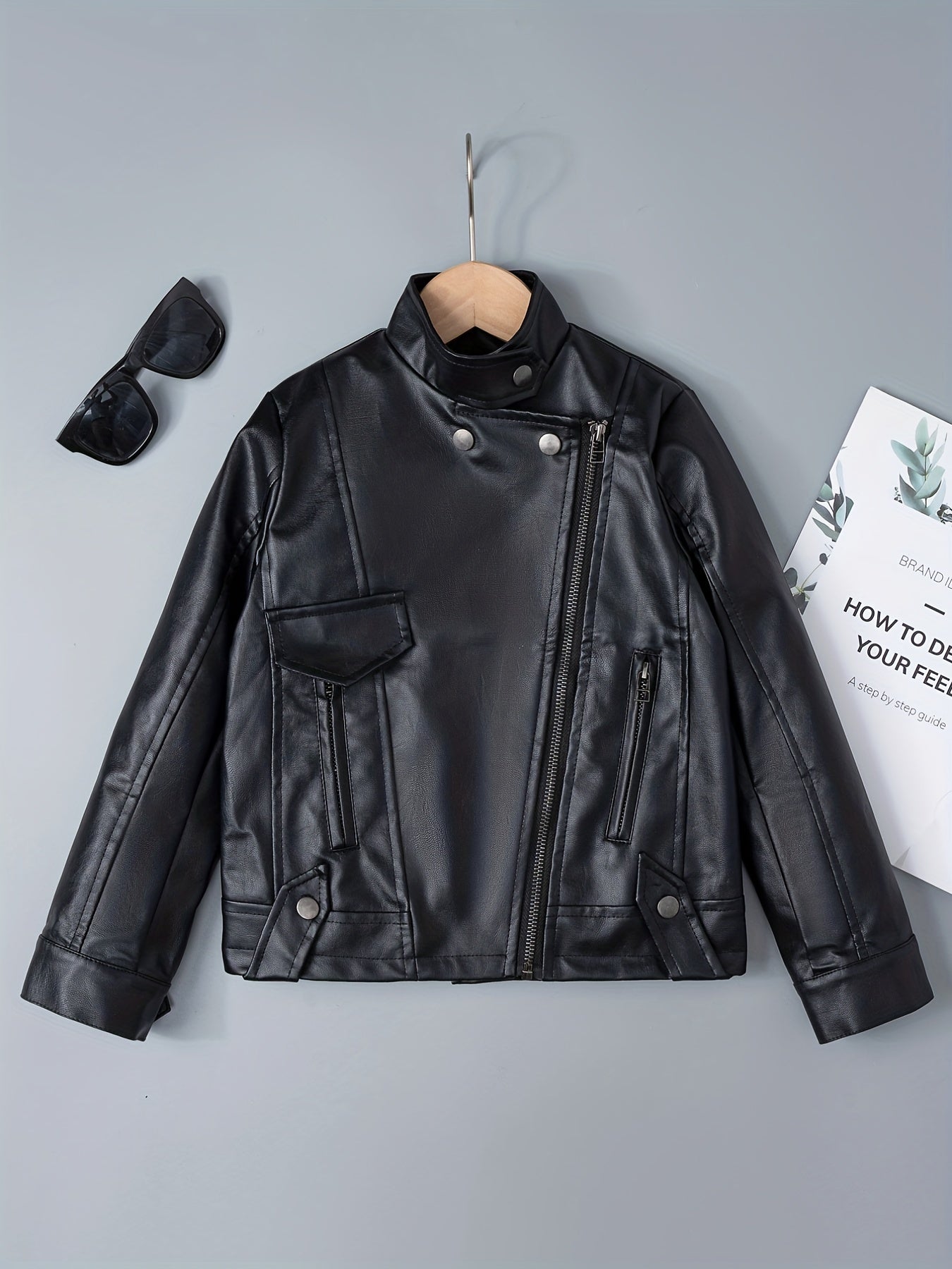 Boy's Faux Leather Jacket Zipper for Spring Autumn
