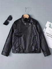 Boy's Faux Leather Jacket Zipper for Spring Autumn