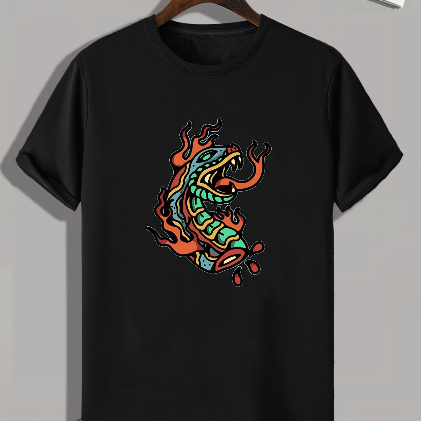 Dragon Print Men's Graphic Tee for Summer