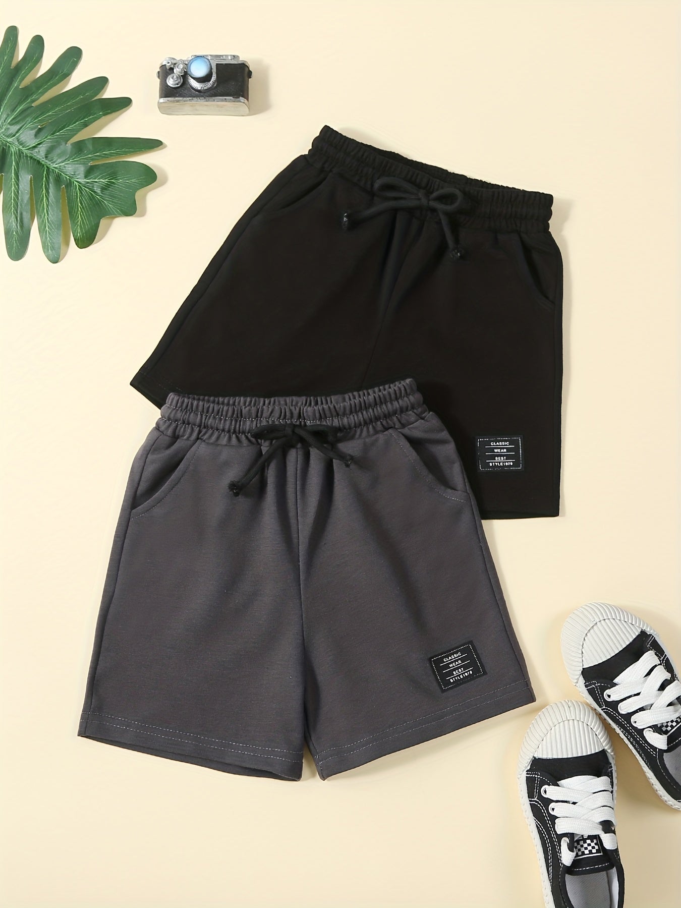 2pcs Boys Shorts Drawstring Waist Soft Comfortable Kids Clothes