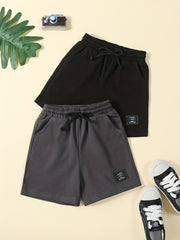 2pcs Boys Shorts Drawstring Waist Soft Comfortable Kids Clothes