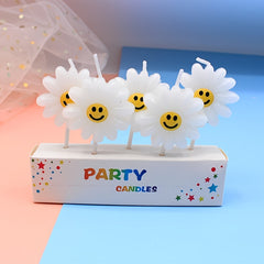 5pcs Daisy Happy Face Sunflower Candle for Birthday Cake Party