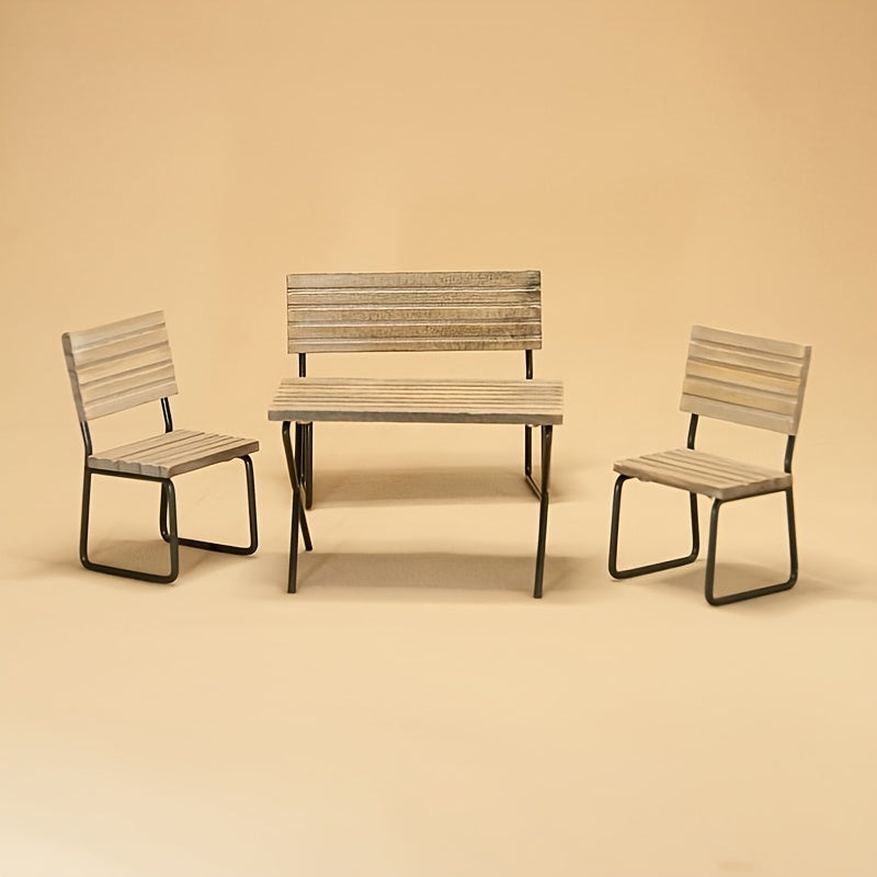 1:12 Outdoor Table & Chair Set Rustic Decor BJD Scene Figurine Summer Ornament