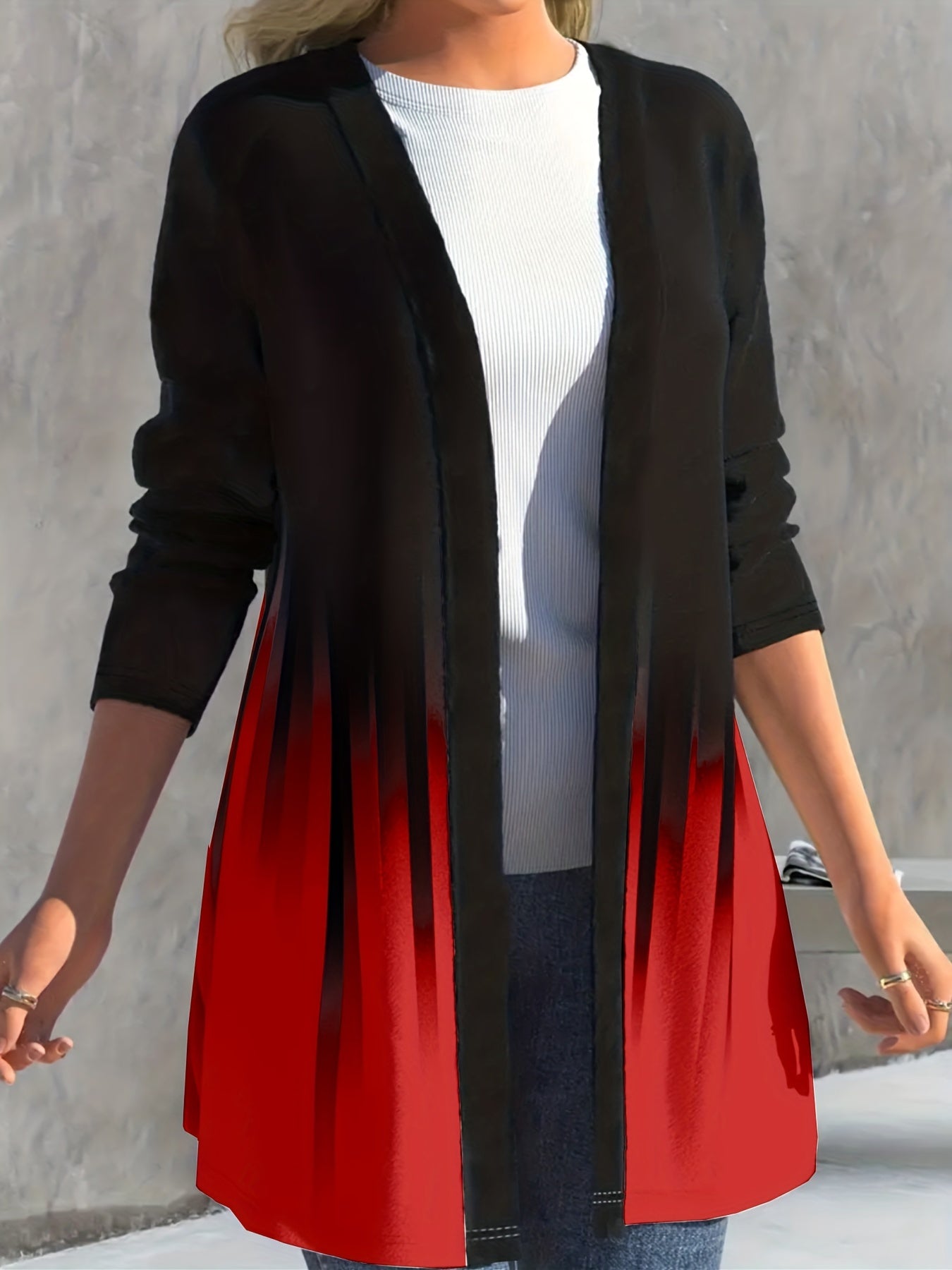 Women's Plus Ombre Long Sleeve Open Front Cardigan