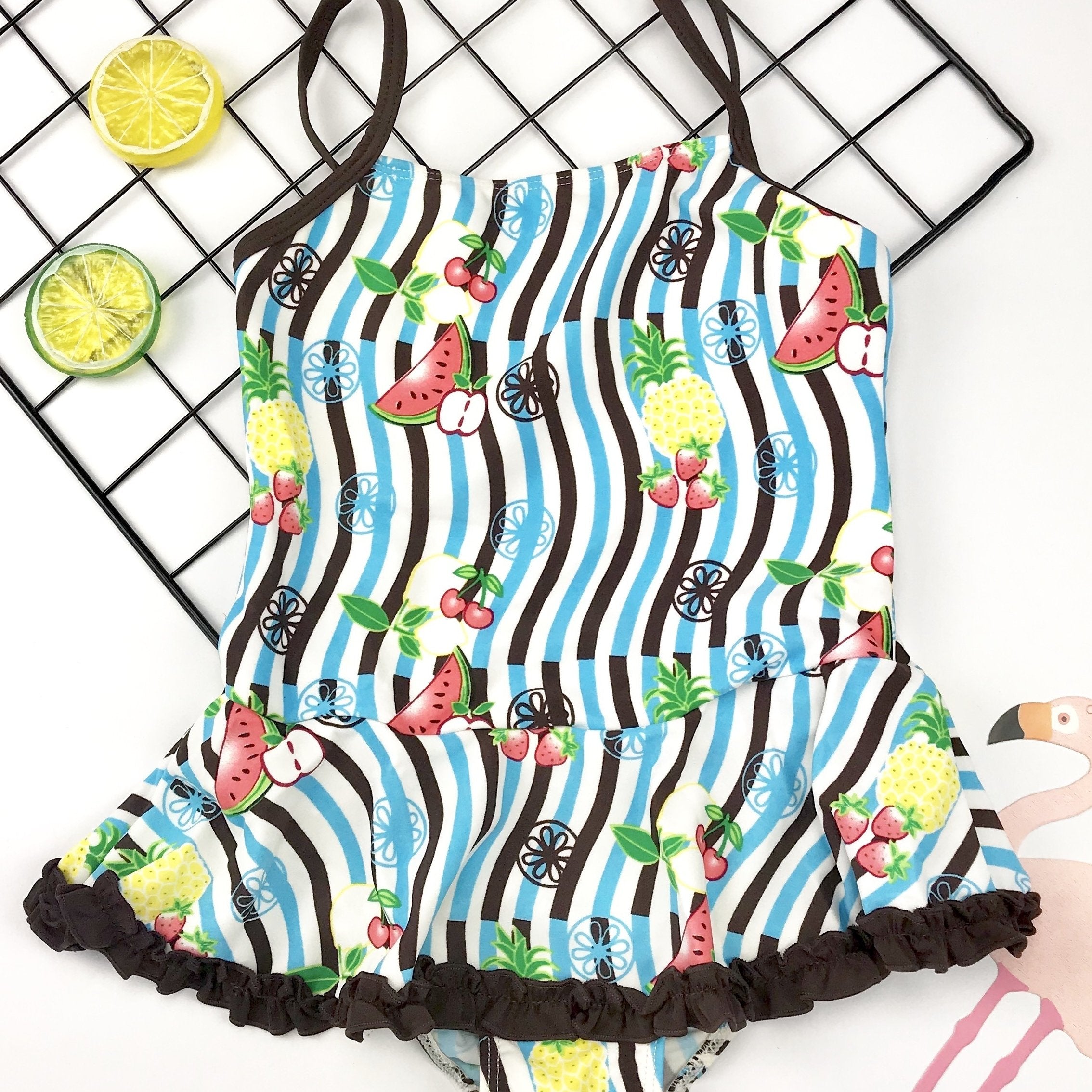 Toddler Girl's Cartoon Fruit Print Tankini Swimsuit
