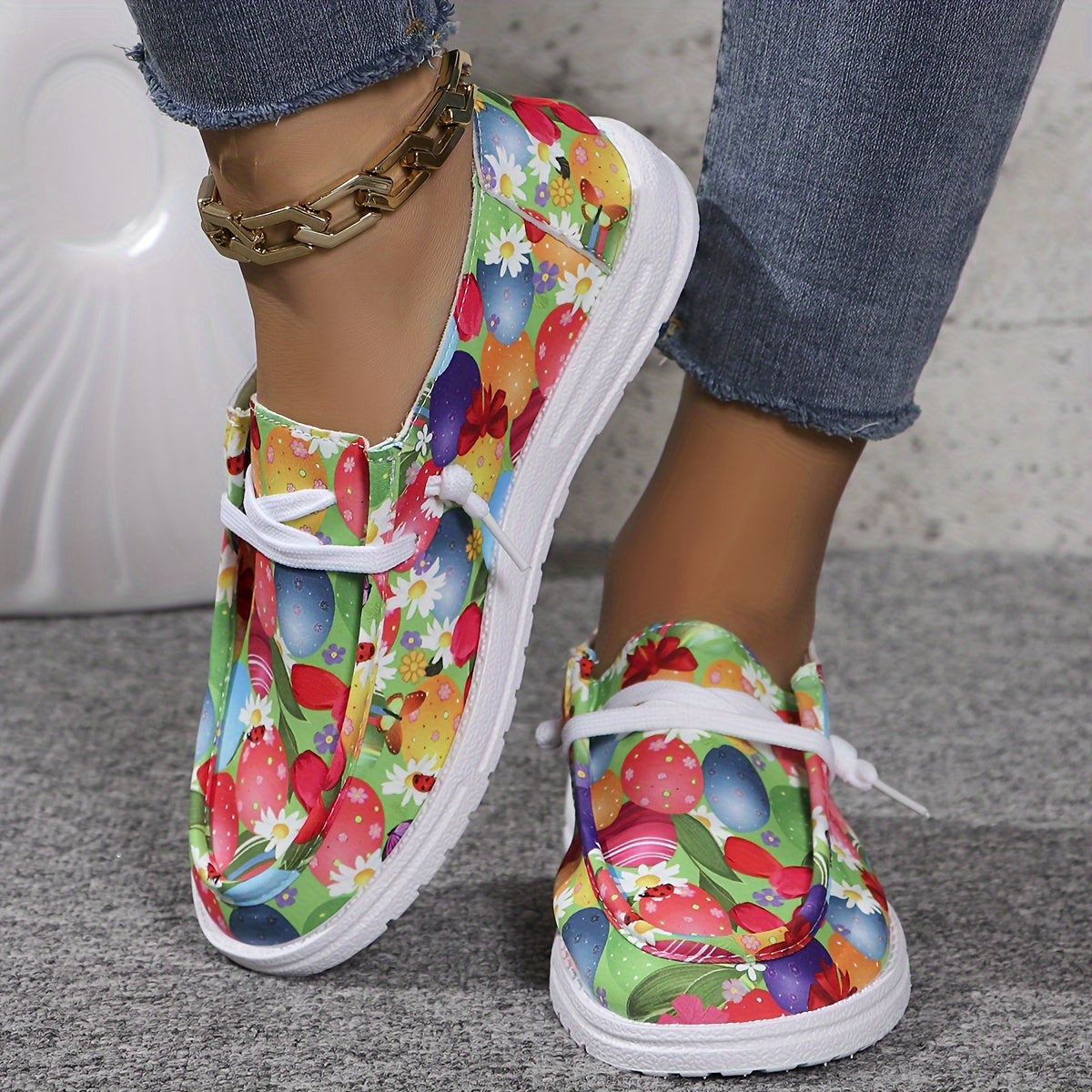 Colorful Balloon Pattern Flat Shoes Women's Shallow Mouth Casual Shoes