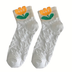 5 Pairs Cartoon 3D Textured Crew Short Socks Women's Stockings