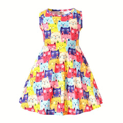 Toddler Girls Cat Graphic Princess Dress For Party Summer Clothes