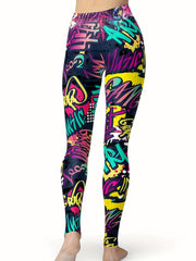Graffiti Print High Rise Leggings