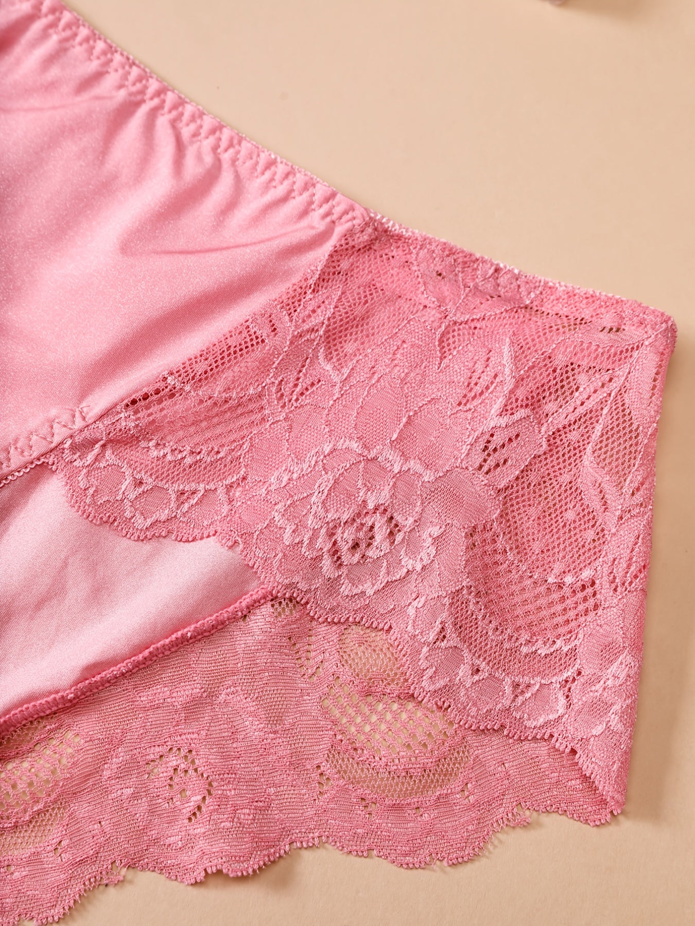Floral Jacquard Lace Trim Panties Set Plus Size 3-Pack Women's Medium
