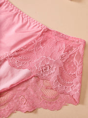 Floral Jacquard Lace Trim Panties Set Plus Size 3-Pack Women's Medium