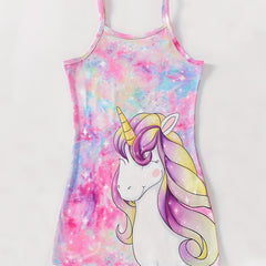 Girls Unicorn Starry Sky Tie Dye Nightdress Tank Dress Pajamas Loungewear